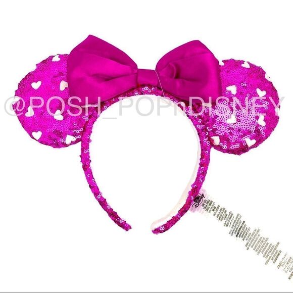 SWEAT hearts 💕 pink sequins white embroidered hearts Disney parks Minnie ears - Picture 1 of 3